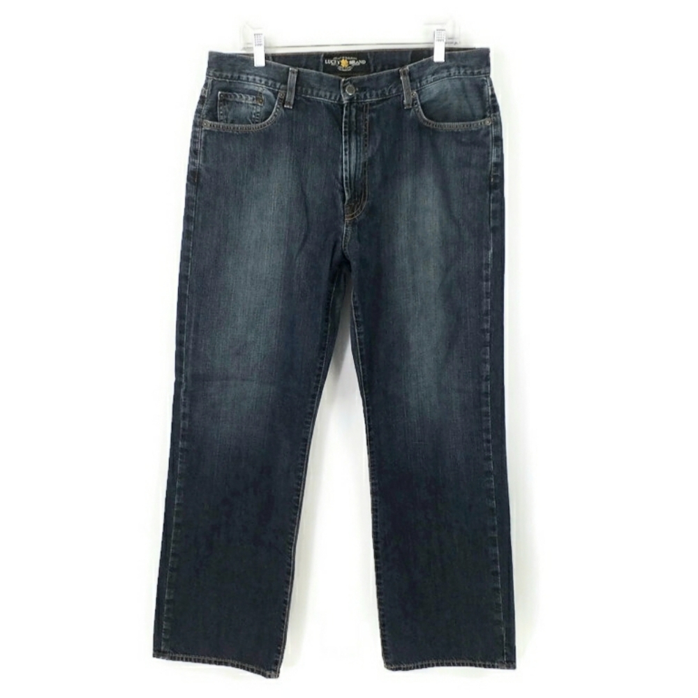 Lucky Brand 181 Dark LoveTrain Wash Relaxed Straight Leg Denim Jeans Men 36x32.5